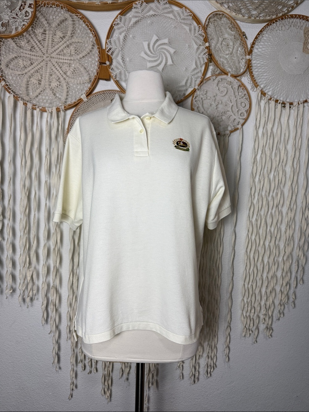 Vintage Burberry's Ivory 100% Cotton Women's Short Sleeve Polo Large